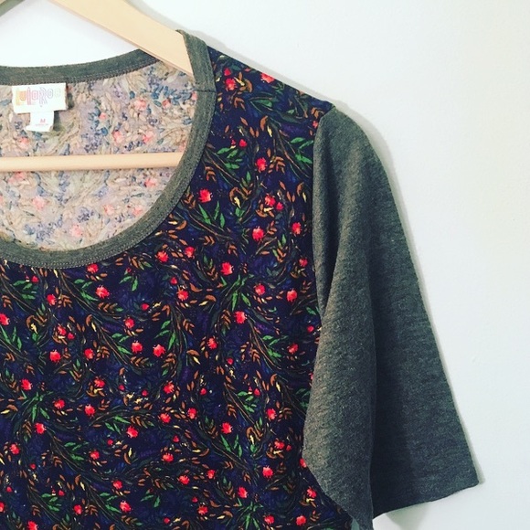 LuLaRoe Julia Dress Floral Red Gray Navy Medium - Picture 4 of 4